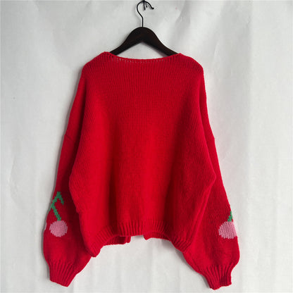 Cherry Knit Lace-Up Cardigan