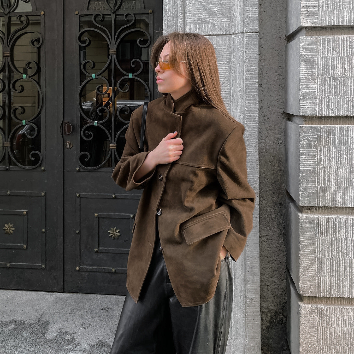 Vintage Brown Lapel Shoulder Pad Jacket