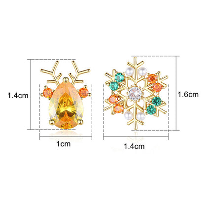 Snowflake And Elk Encrusted Zircon Earrings