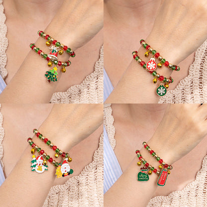 Beaded Bell Pendant Christmas Bracelet Set