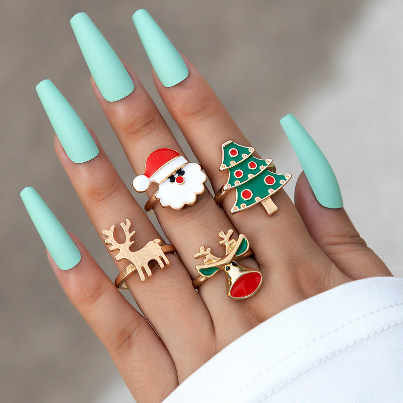 Santa Elk Christmas Ring Set