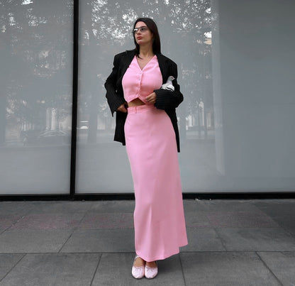 Pink Suit Waistcoat And Skirt Set