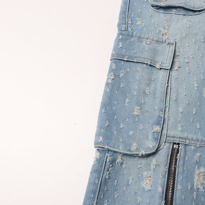 Frayed Denim Overalls