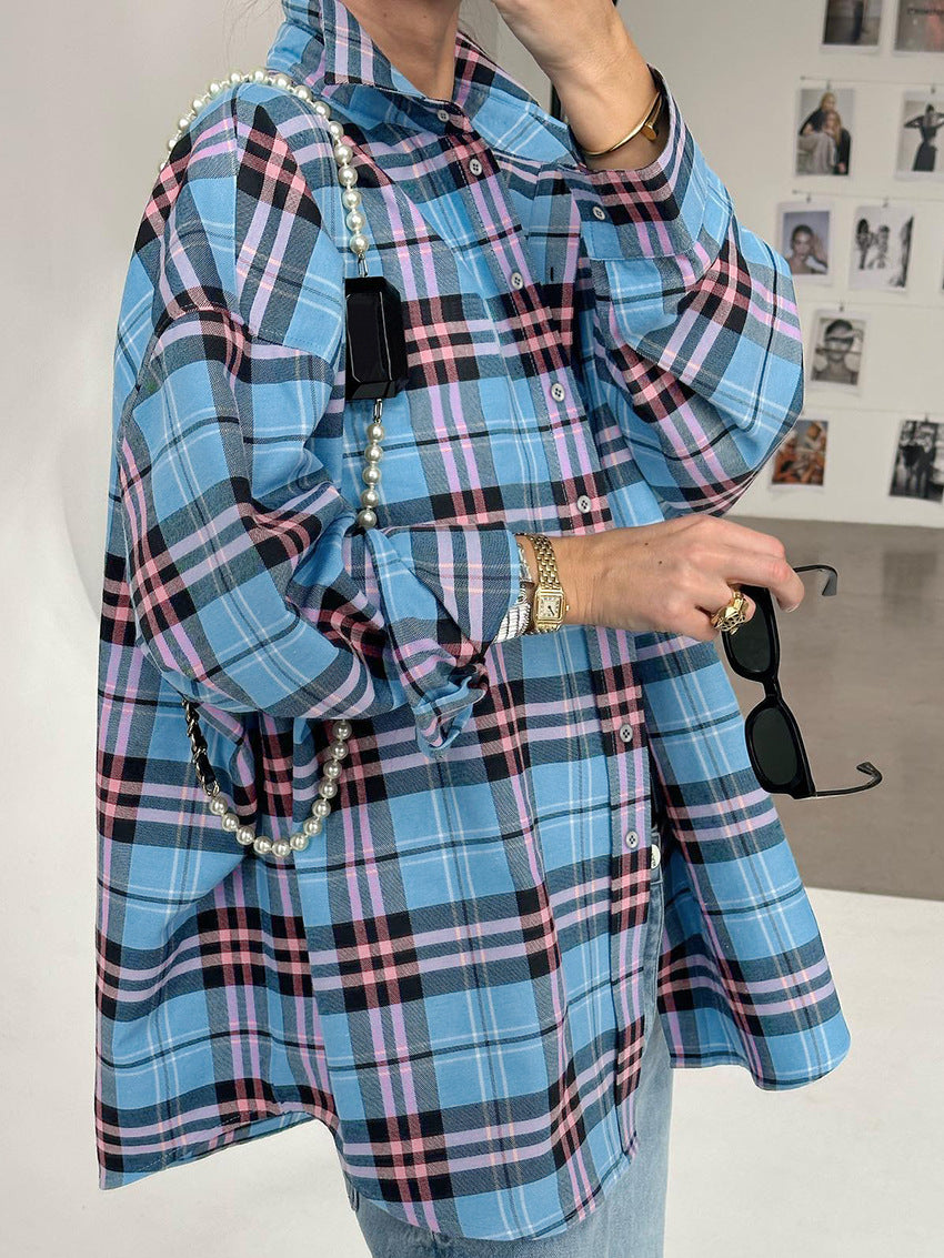 Street Style Vintage Plaid Oversized Shirt