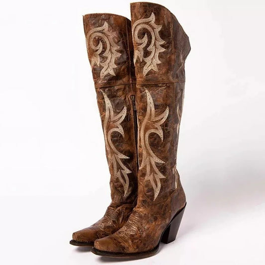 Embroidered High Boots Mid Heel Women's Boots Ethnic Style