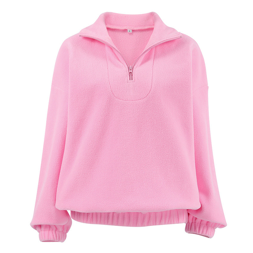 Pink Mood Pullover Zip-Up Lapel Elasticated Tunic Hoodie