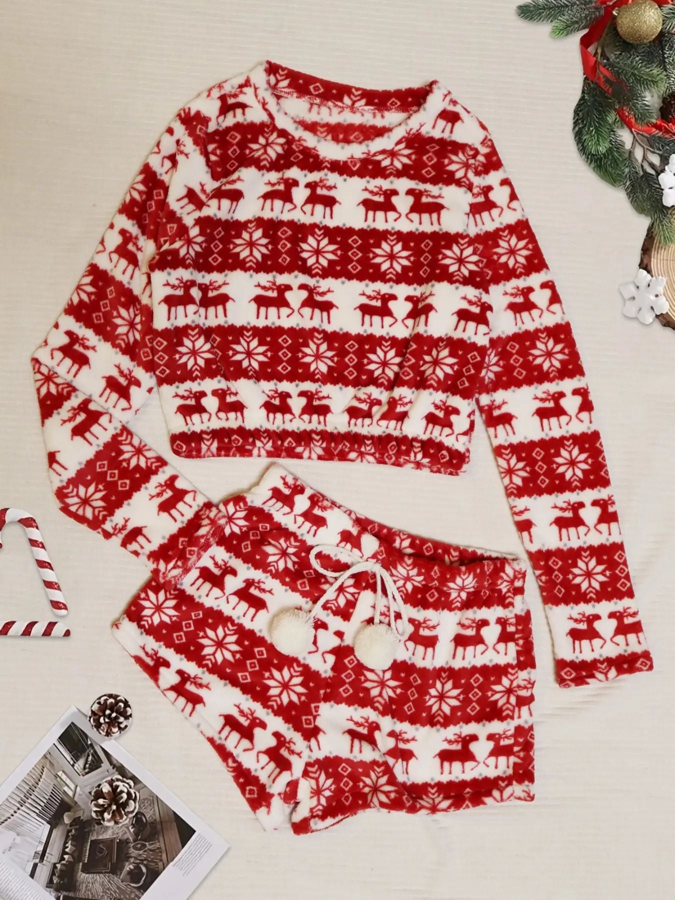 Coral velvet Christmas Pajama Set