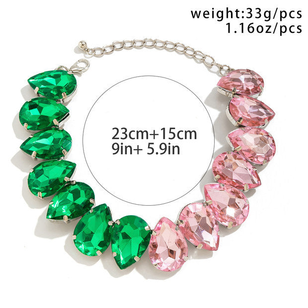 Large Heart-Shaped And Water Drop Rhinestone Choker