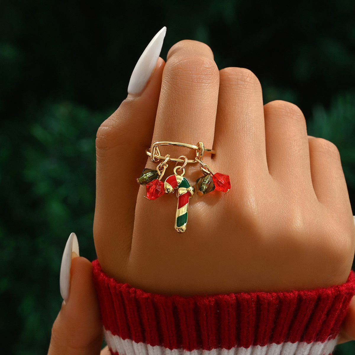 Christmas Ambiance Pendant Beaded Adjustable Ring