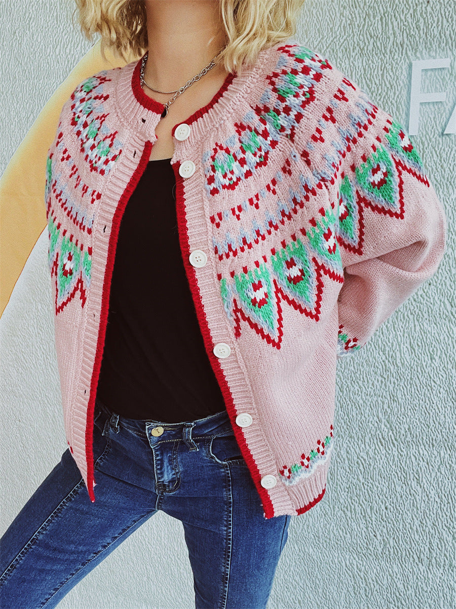 Ethnic Style Geometric Pattern Knitted Cardigan