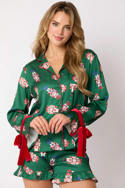 Nutcracker Candy Bow Patterned Pajama Set