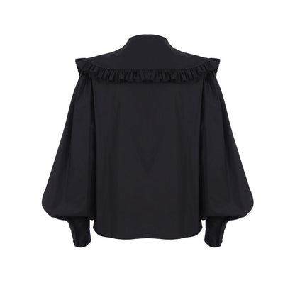 Court Style Pleated Doll Neck Cotton Shirt