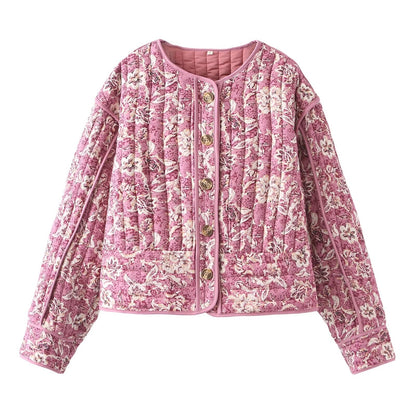 Street Retro Floral Print Style Quilted Jacket