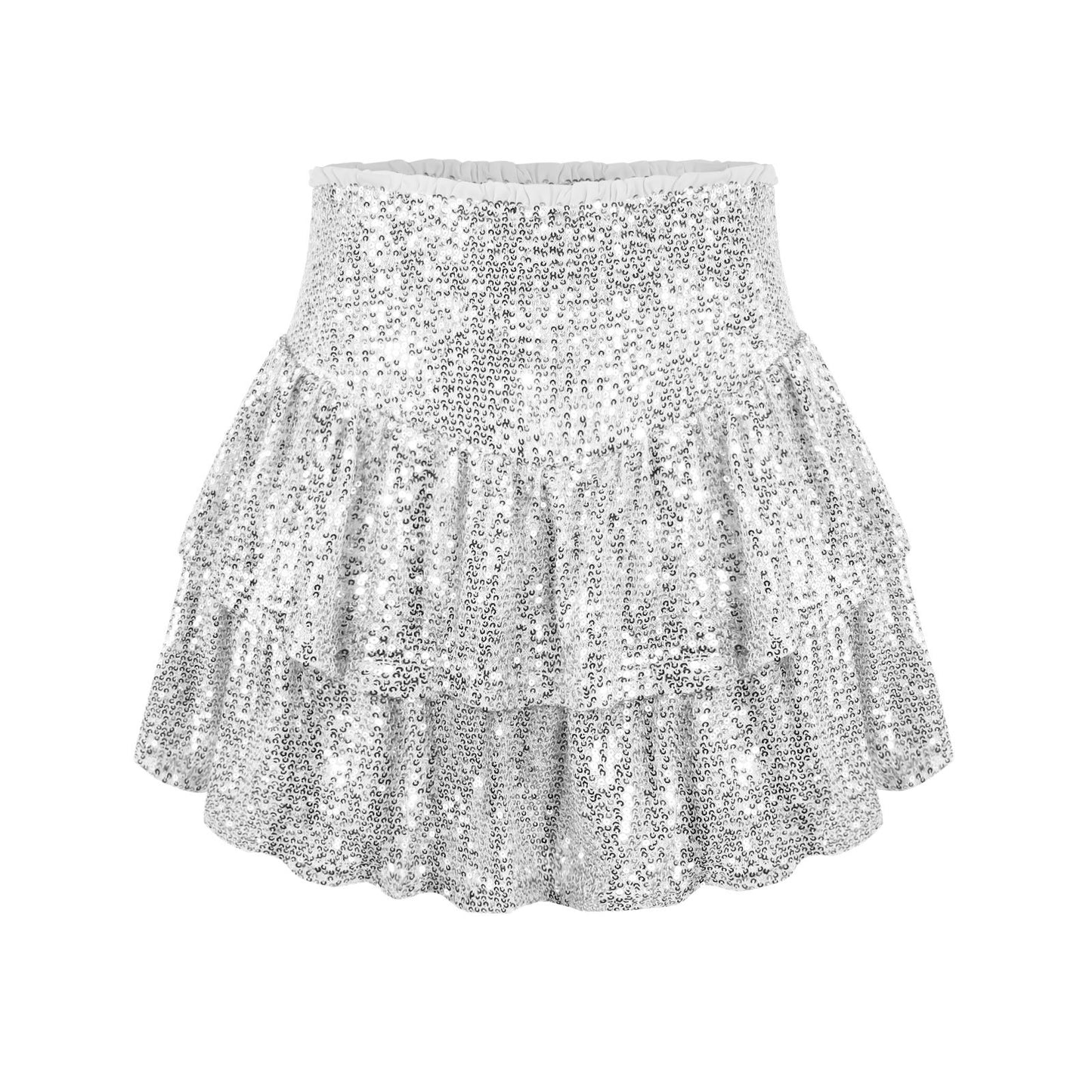 High Waist Tiered Sequin Skirt