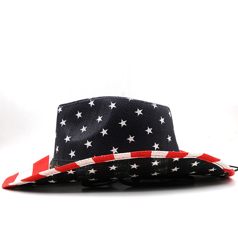 Starry Stripes Straw Cowboy Hat