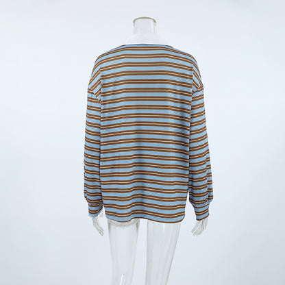 Contrasting Color Stripes Loose Drop Shoulder Sweatshirt