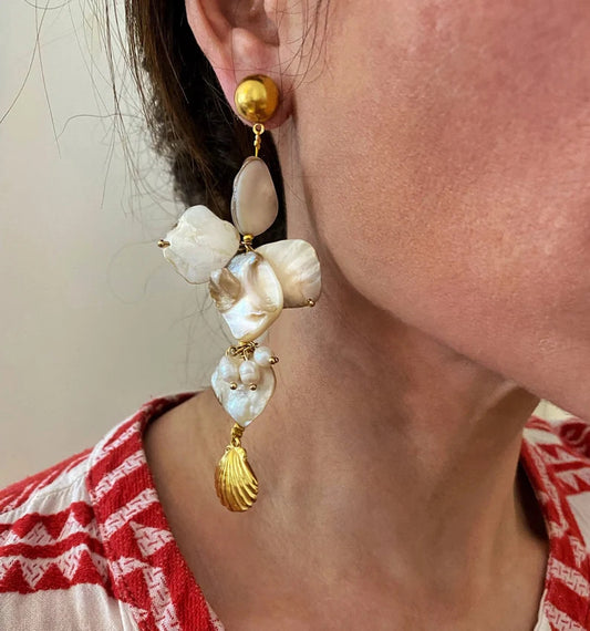 Irregular Shell Scallop Pearl Earrings