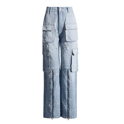 Frayed Denim Overalls