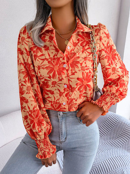 Lantern Sleeve Floral Print Shirt