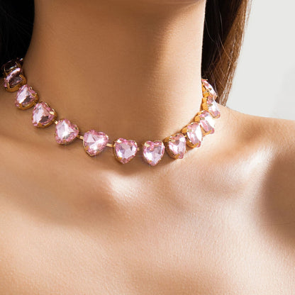 Large Heart-Shaped And Water Drop Rhinestone Choker