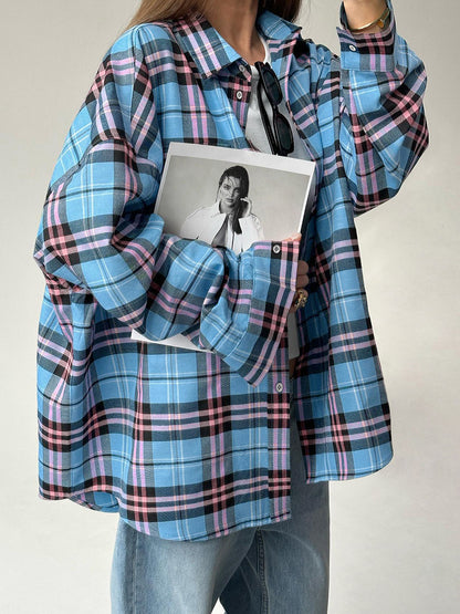 Street Style Vintage Plaid Oversized Shirt