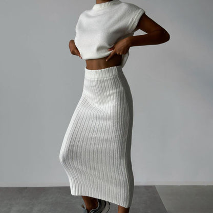 Ribbed Sleeveless Sweater Set