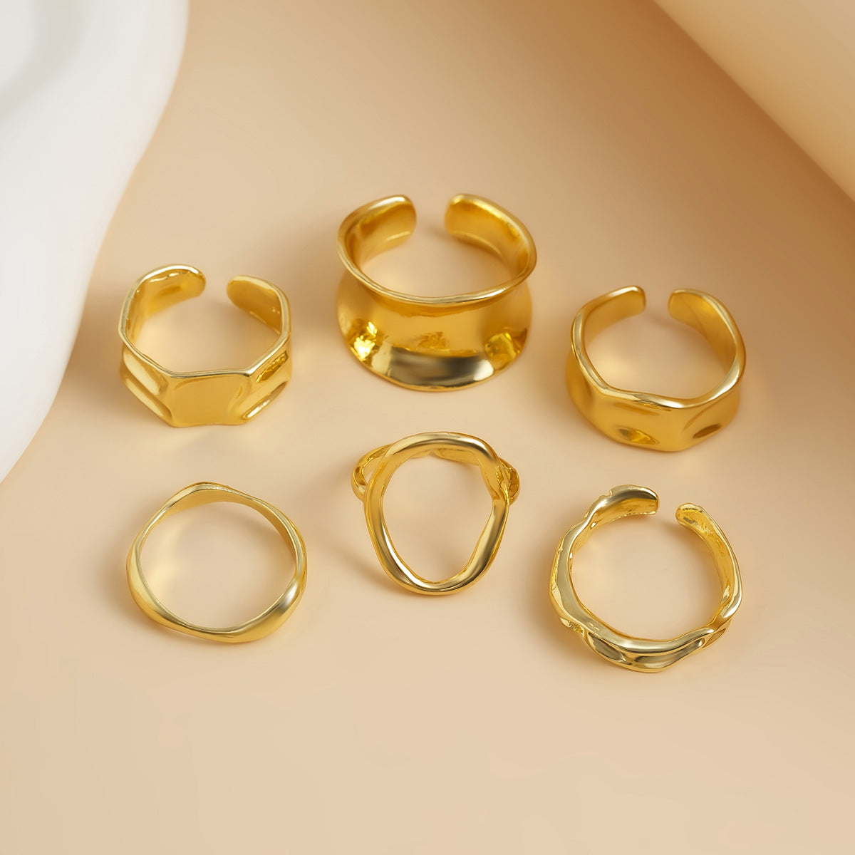 Irregular Adjustable Ring Set-Gold And Silver