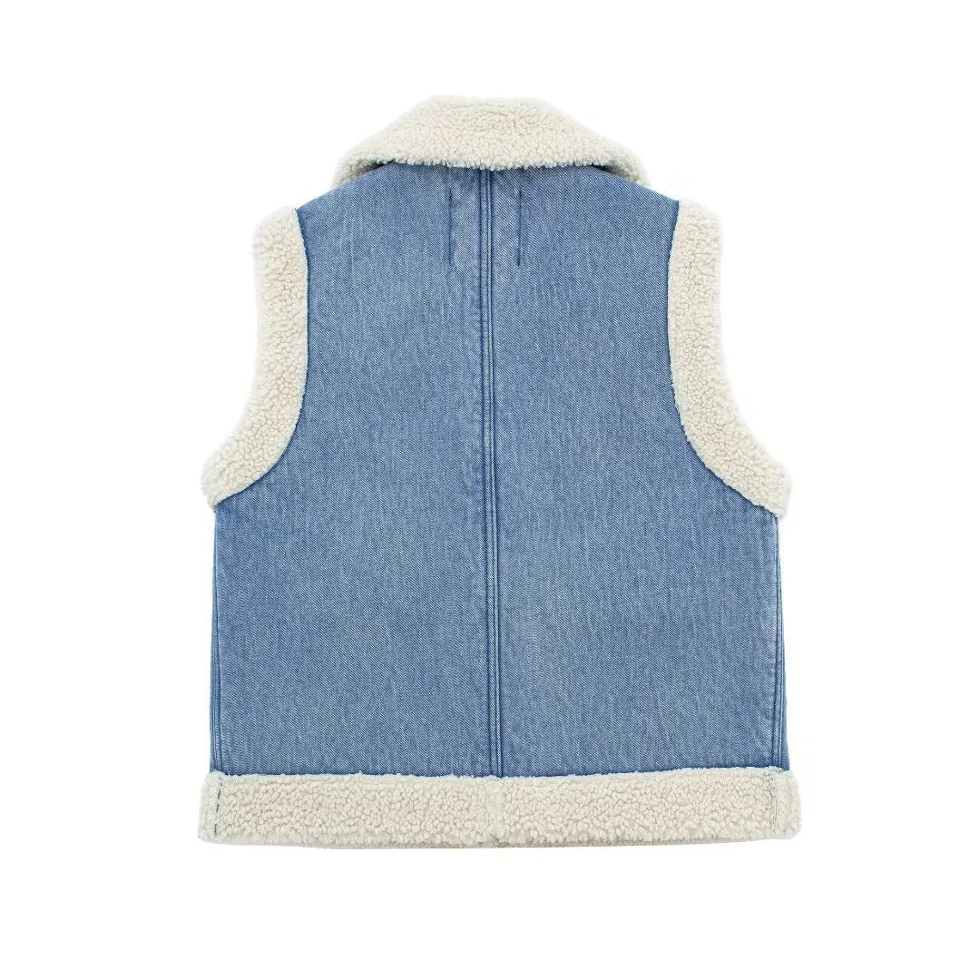 Denim Imitation Wool Waistcoat