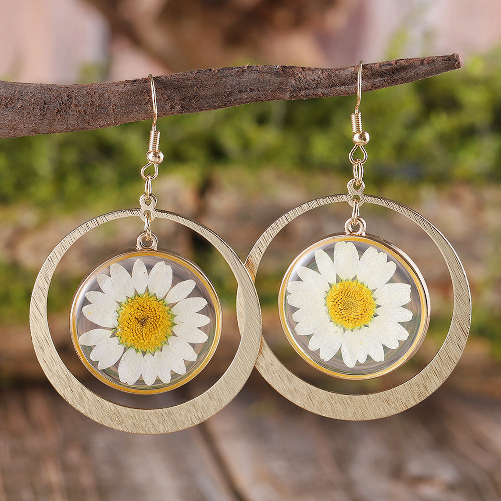 Resin Daisy Dried Flower Earrings