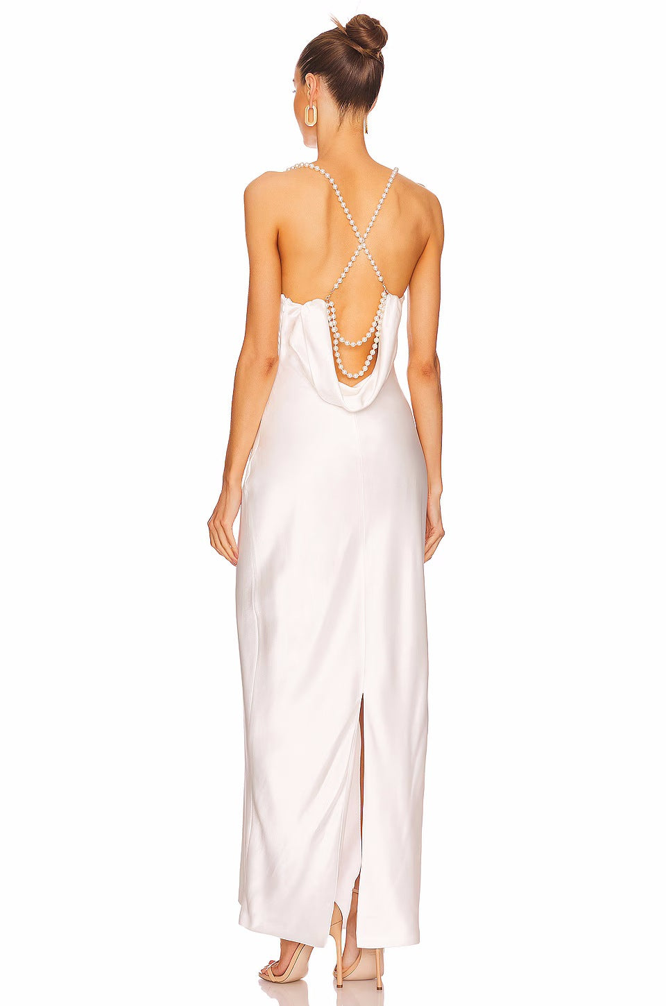 Elegant Backless Pearl Halter Maxi Dress