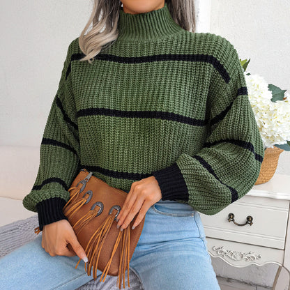 Striped Half-Turtleneck Sweater