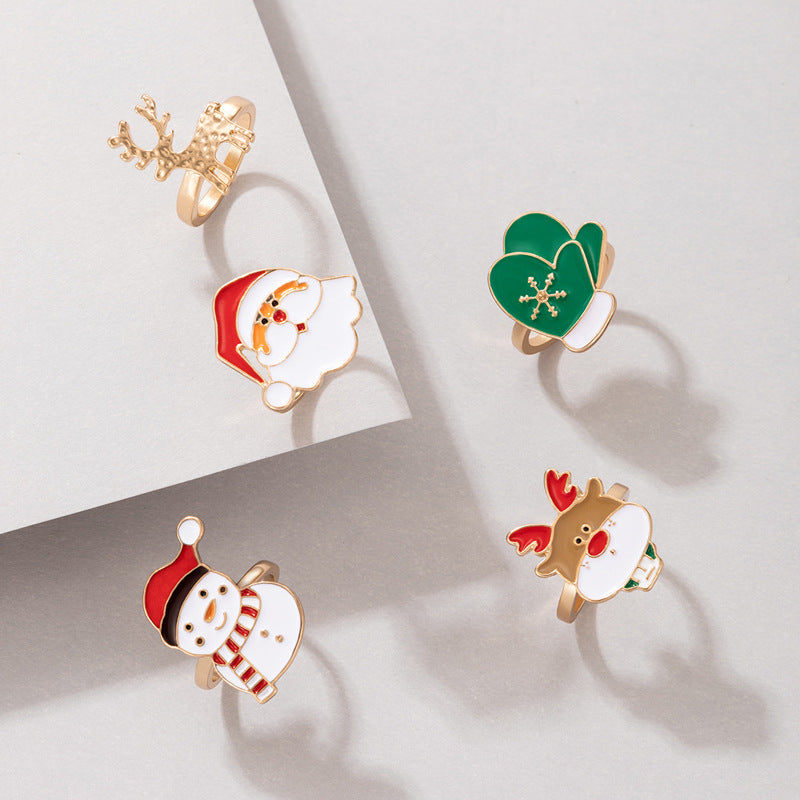 Santa Elk Christmas Ring Set