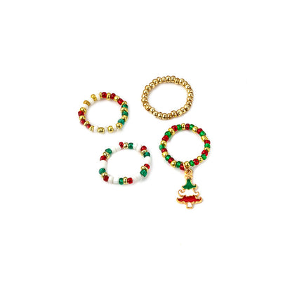 Christmas Beaded Pendant Rings Set