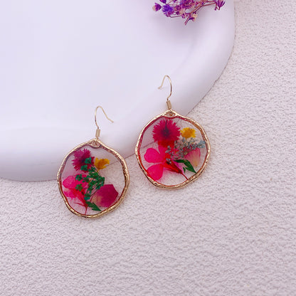 Drop Glue Multicolour Dried Flower Gold Earrings