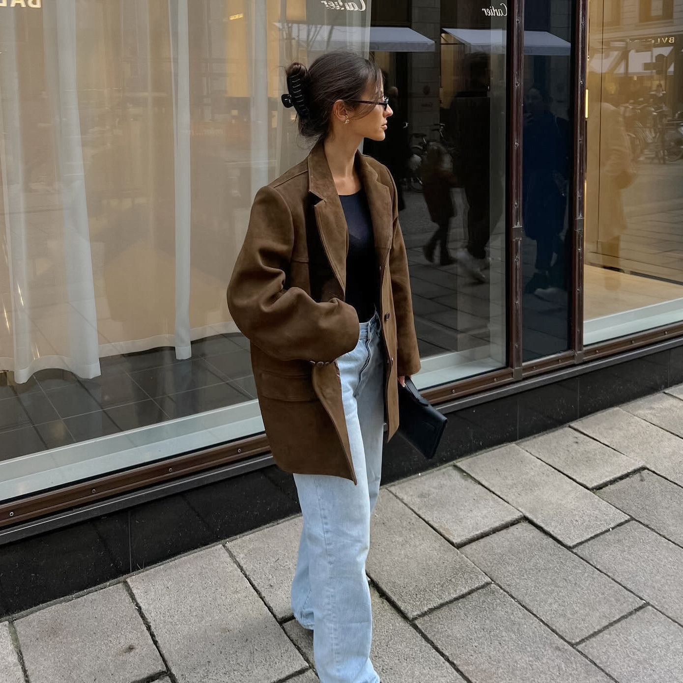 Vintage Brown Lapel Shoulder Pad Jacket