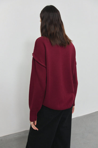 Solid Color High Neck Long Sleeve Knitted Sweater