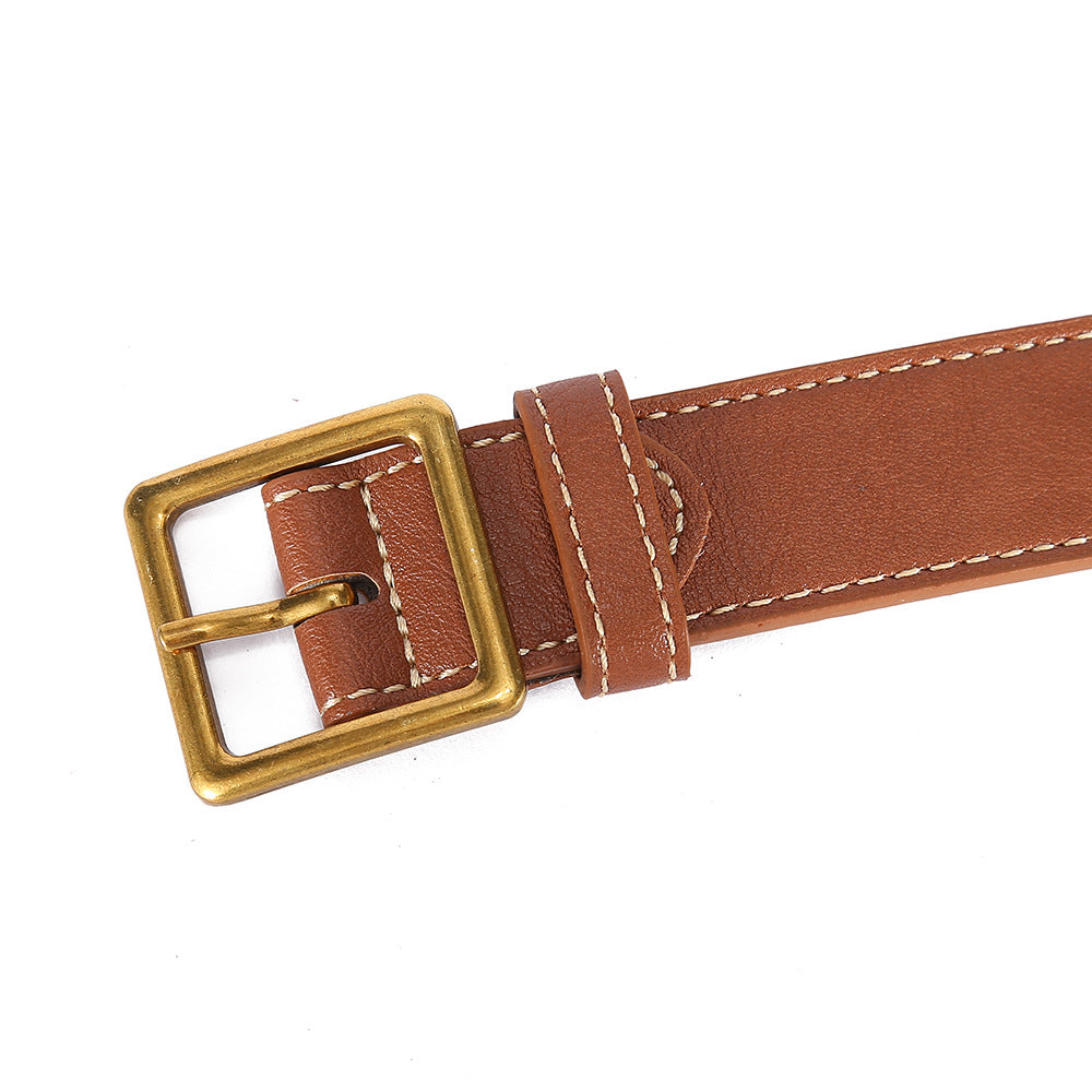 Solid Color Stitched Square Buckle Belt