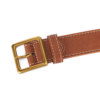 Solid Color Stitched Square Buckle Belt