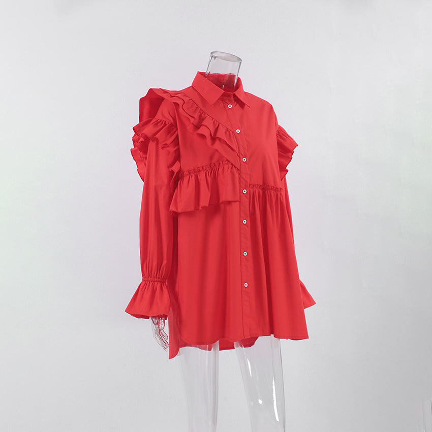 Exaggerated Ruffle Shirtdress