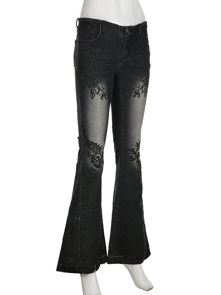 Printed Wash Low Rise Jeans