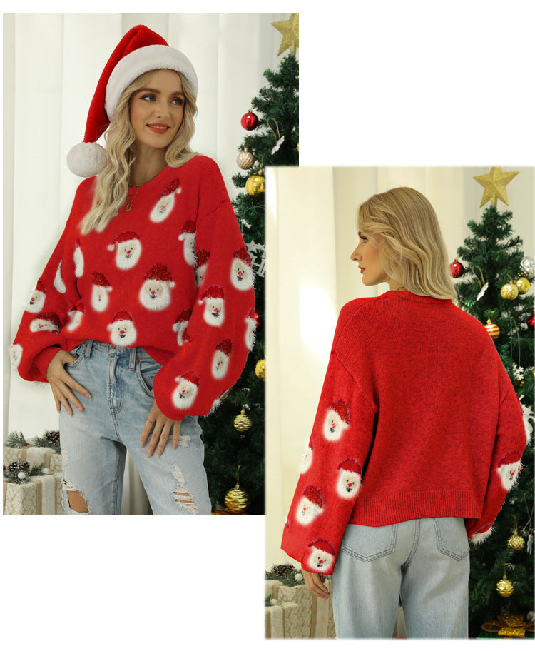 Fuzzy Christmas Santa Crew Neck Sweater