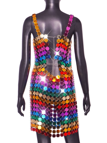 Rainbow Sequin Disco Mini Dress