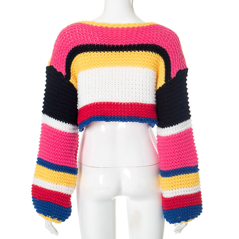 Multicolor Striped Knit Crop Sweater