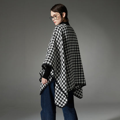 Houndstooth Wrap Poncho Cape