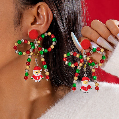 Christmas Beaded Bow Santa Earrings