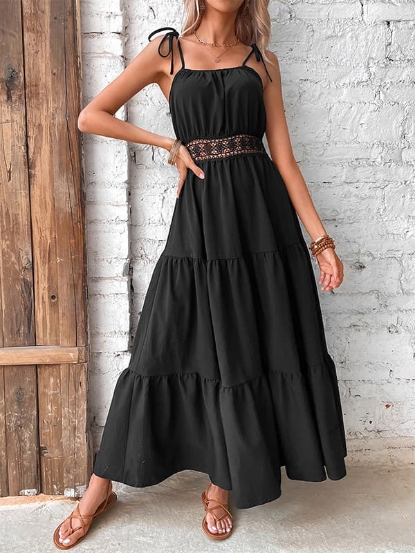 Solid Color Hollow Waist Casual Dress