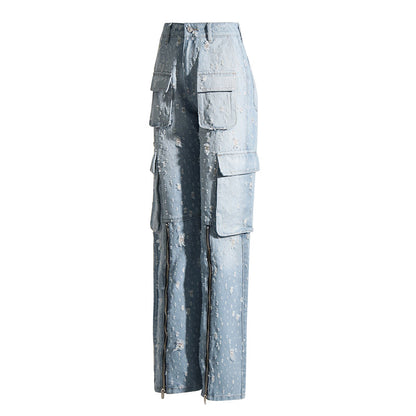 Frayed Denim Overalls