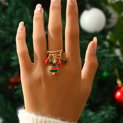 Christmas Ambiance Pendant Beaded Adjustable Ring