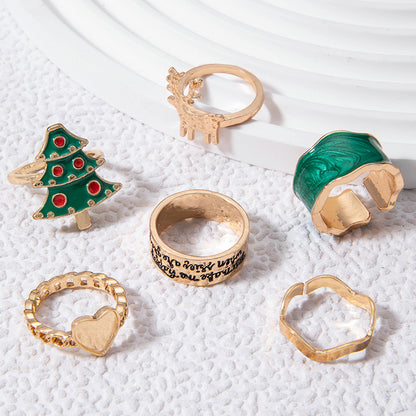 Santa Elk Christmas Ring Set