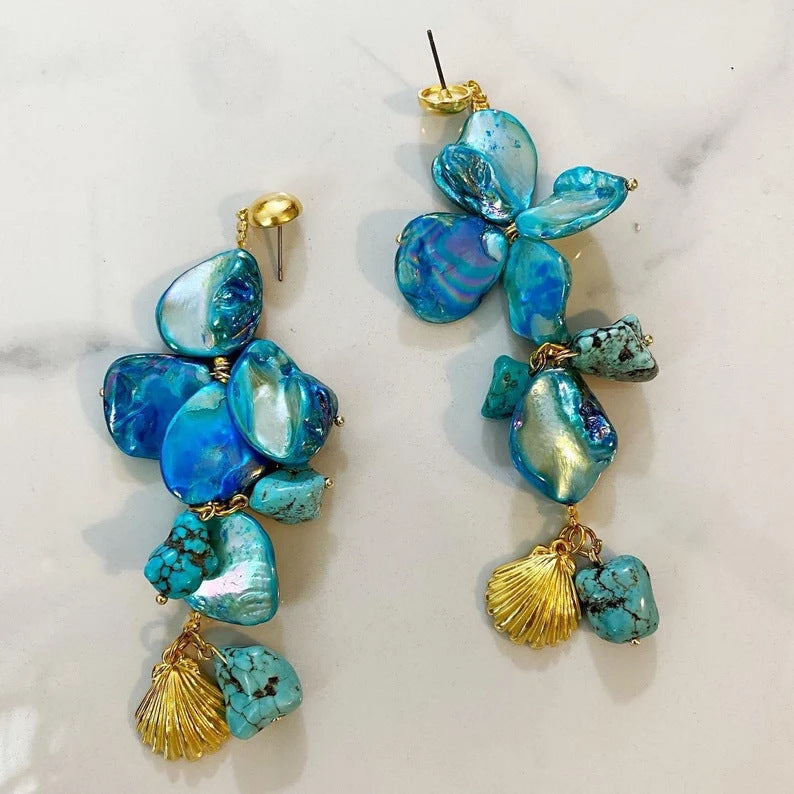 Irregular Shell Stone Scallop Earrings